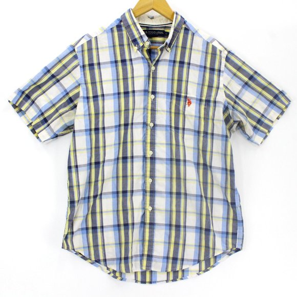 US Polo Assn Men's 100% Cotton Short Sleeve Casual Button Down Plaid Shirt L - Picture 1 of 9